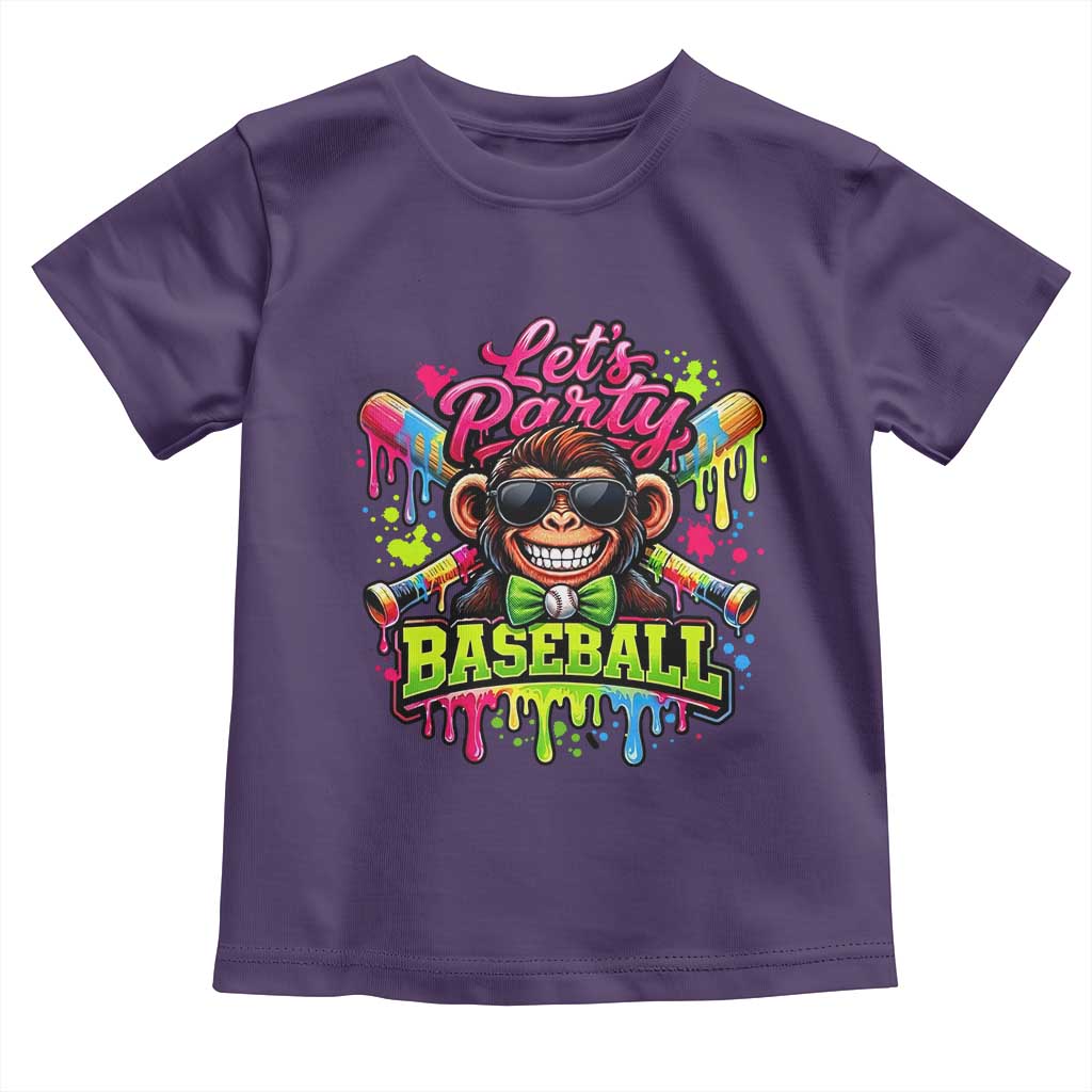 Lets Party Baseball Monkey Neon Dripping Graphic Toddler T Shirt Funny Ball Party Game Day Fans