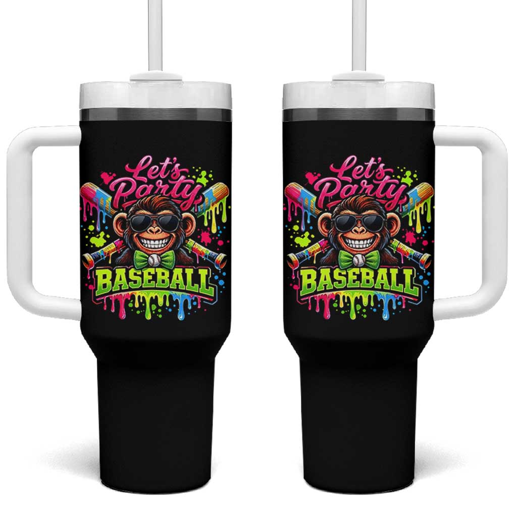 Lets Party Baseball Monkey Neon Dripping Graphic Tumbler With Handle Funny Ball Party Game Day Fans