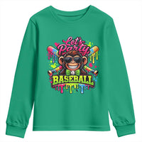 Lets Party Baseball Monkey Neon Dripping Graphic Youth Sweatshirt Funny Ball Party Game Day Fans