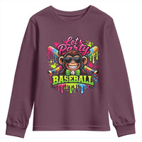 Lets Party Baseball Monkey Neon Dripping Graphic Youth Sweatshirt Funny Ball Party Game Day Fans