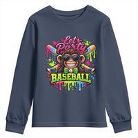 Lets Party Baseball Monkey Neon Dripping Graphic Youth Sweatshirt Funny Ball Party Game Day Fans