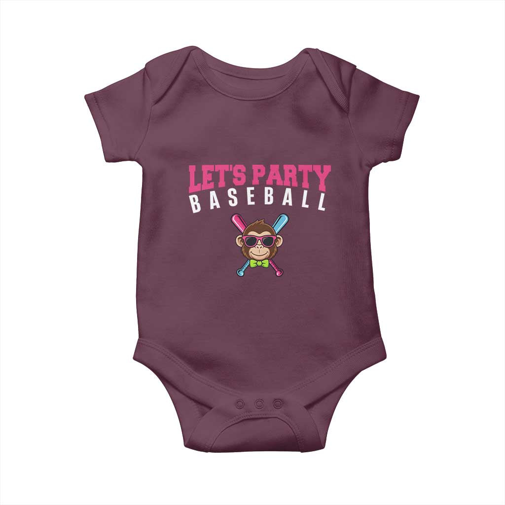 Let's Party Baseball Monkey Baby Onesie Ball Party Game Day Vibes