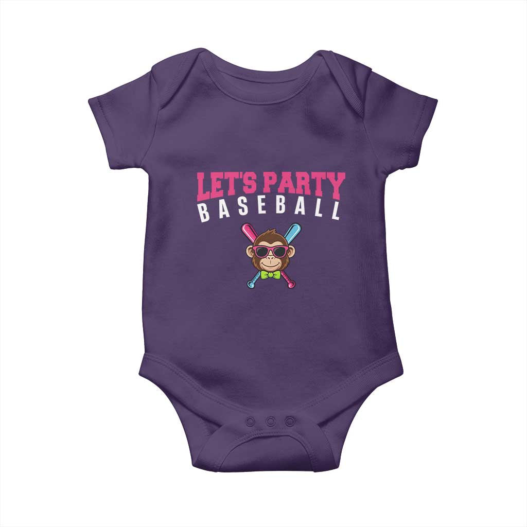 Let's Party Baseball Monkey Baby Onesie Ball Party Game Day Vibes