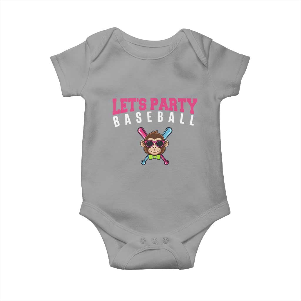 Let's Party Baseball Monkey Baby Onesie Ball Party Game Day Vibes