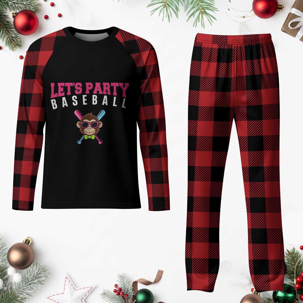 Let's Party Baseball Monkey Plaid Pajama Set Ball Party Game Day Vibes