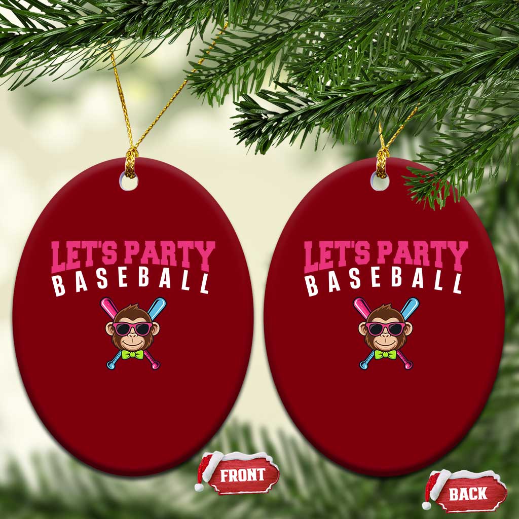 Let's Party Baseball Monkey Ceramic Ornament Ball Party Game Day Vibes