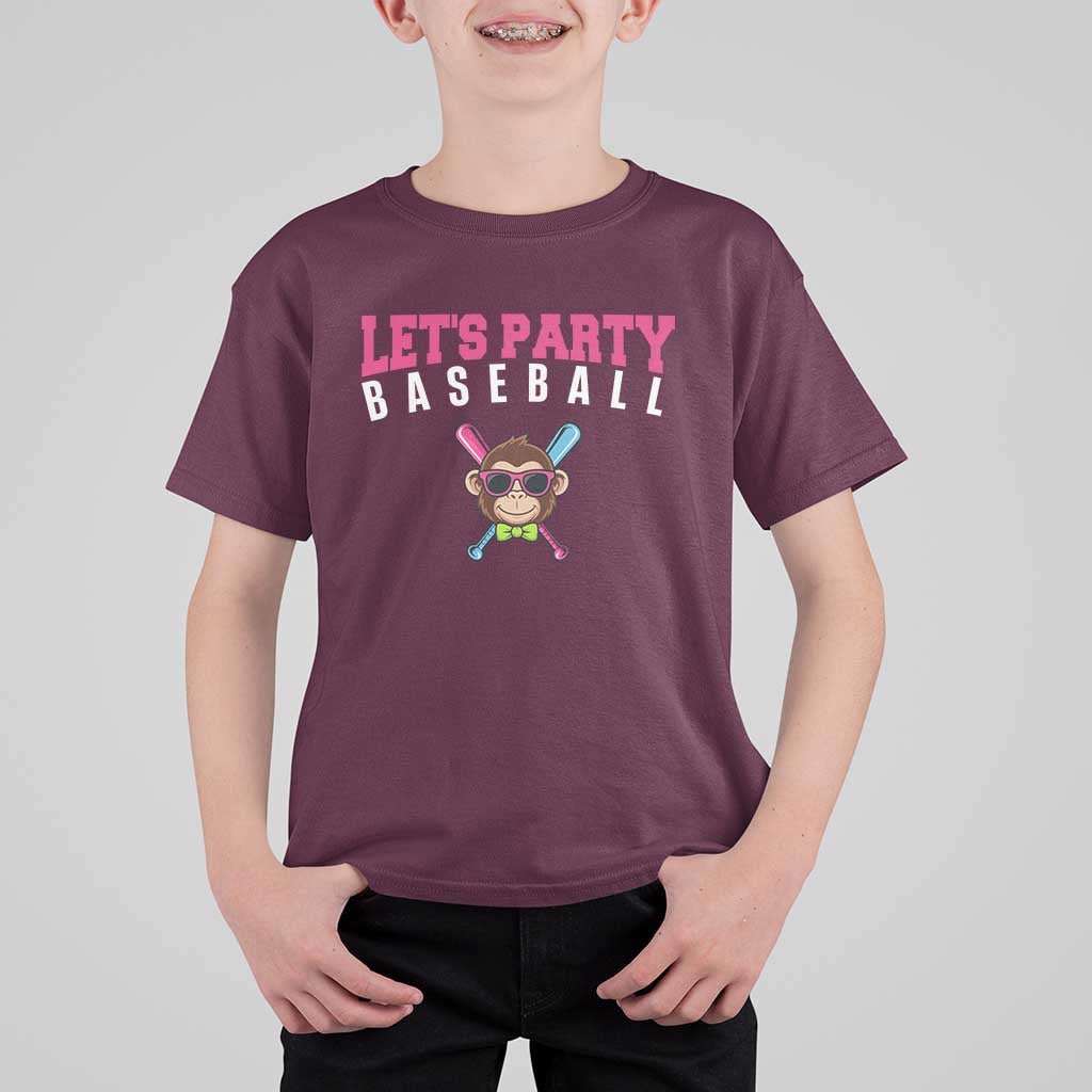 Let's Party Baseball Monkey T Shirt For Kid Ball Party Game Day Vibes
