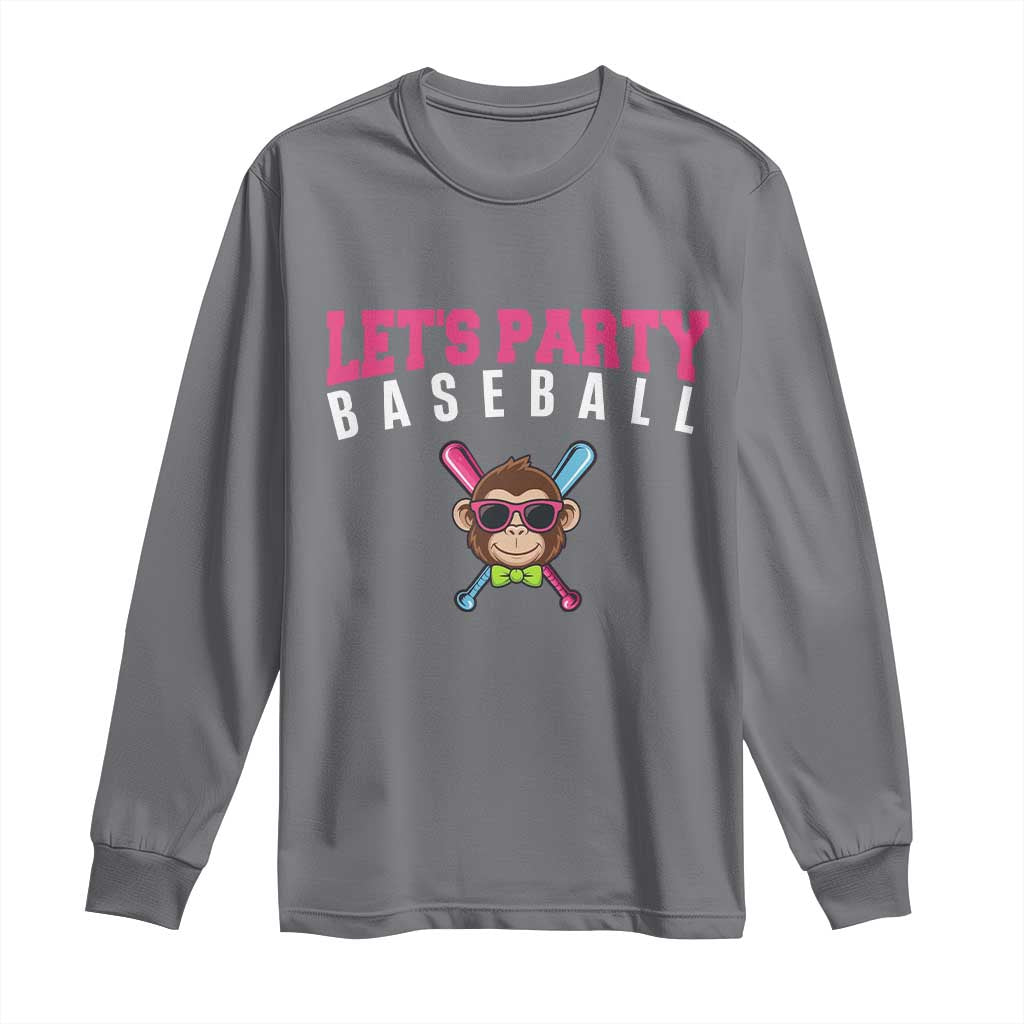Let's Party Baseball Monkey Long Sleeve Shirt Ball Party Game Day Vibes