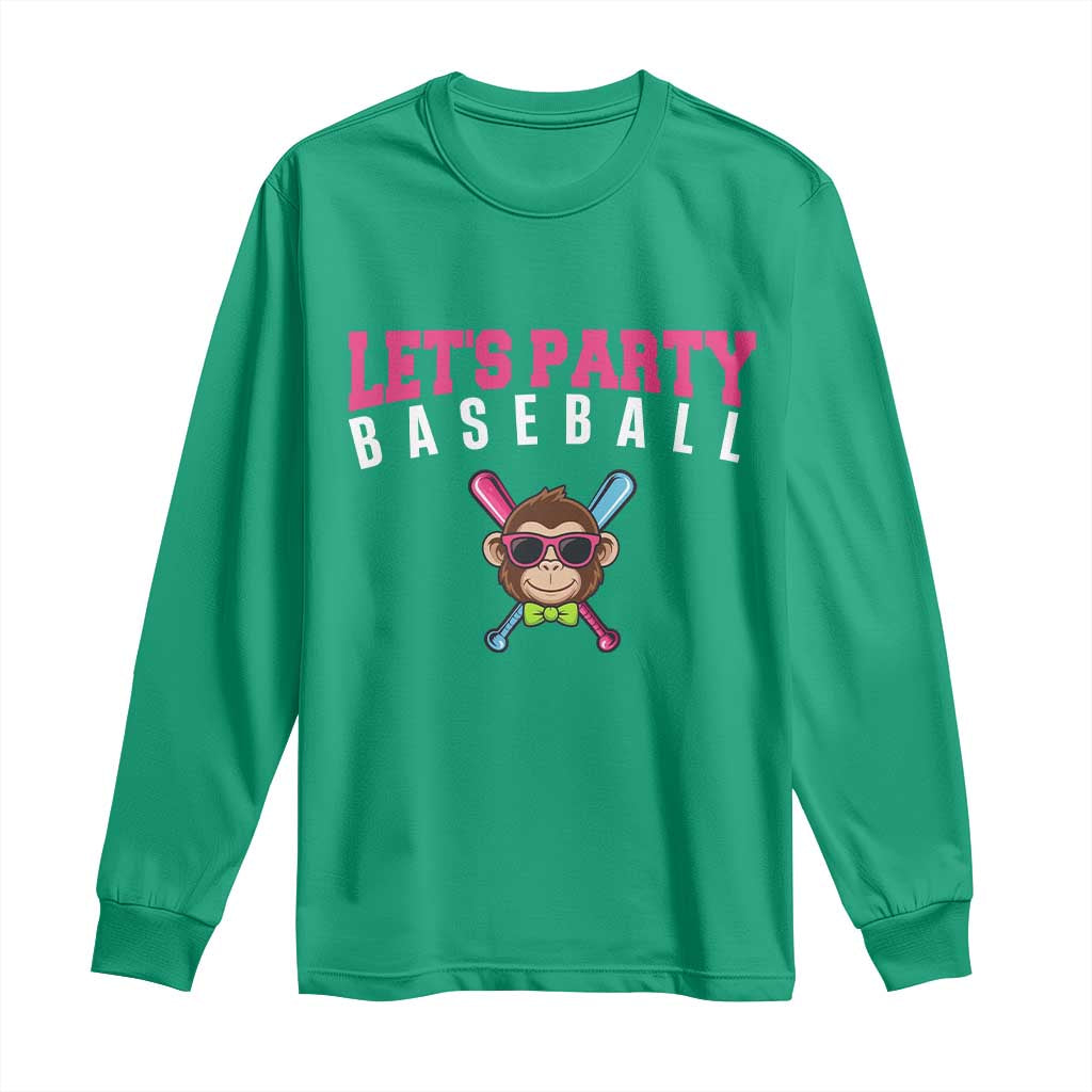 Let's Party Baseball Monkey Long Sleeve Shirt Ball Party Game Day Vibes