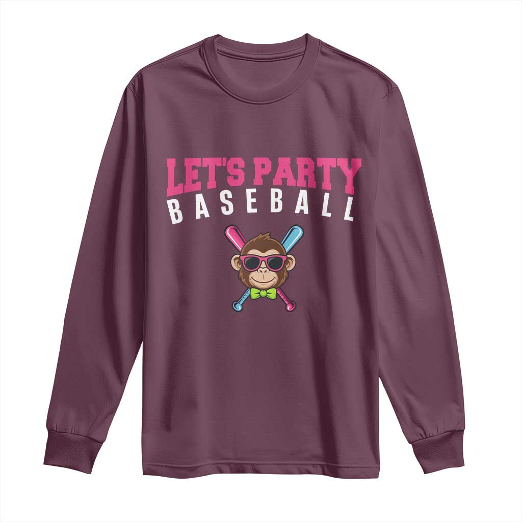 Let's Party Baseball Monkey Long Sleeve Shirt Ball Party Game Day Vibes