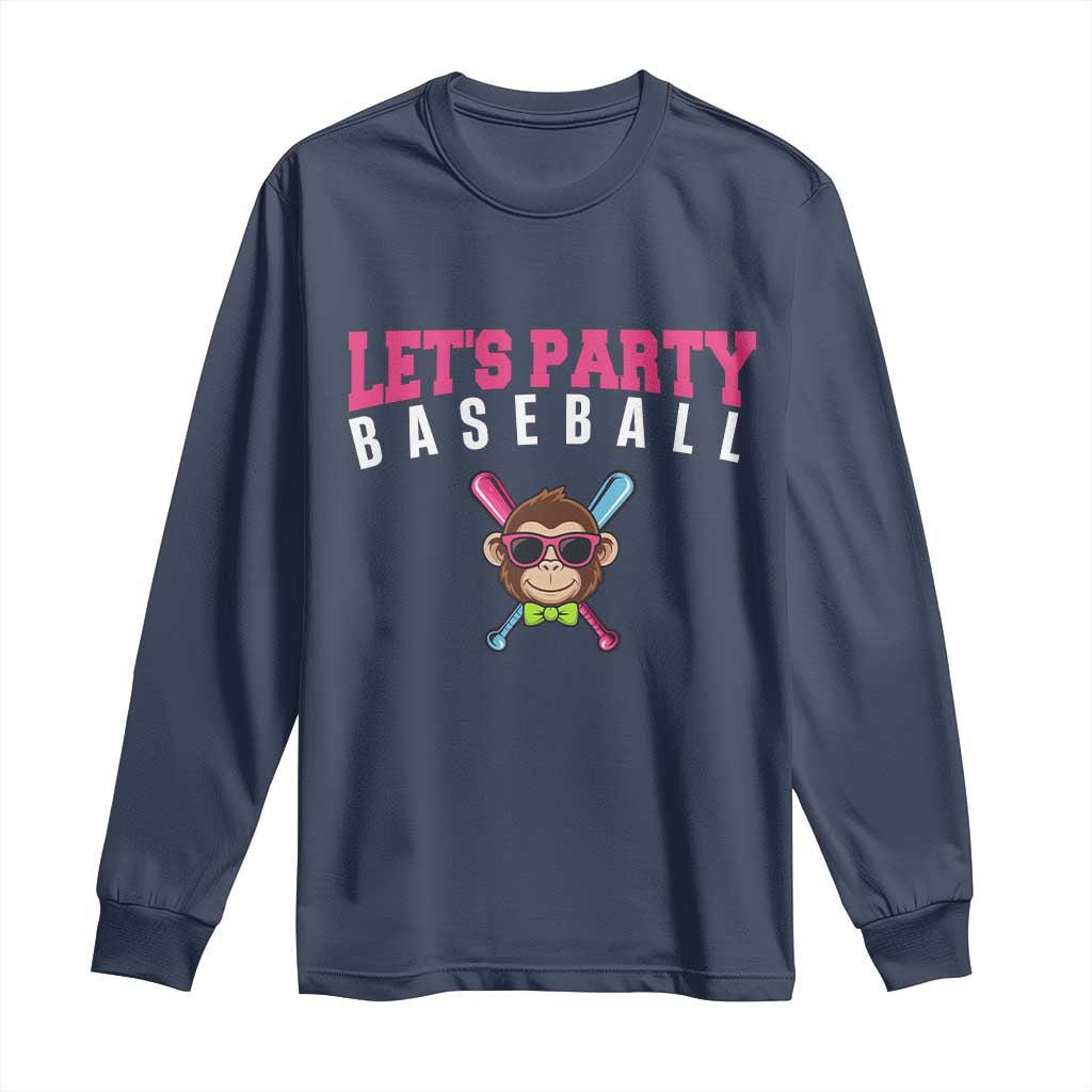 Let's Party Baseball Monkey Long Sleeve Shirt Ball Party Game Day Vibes