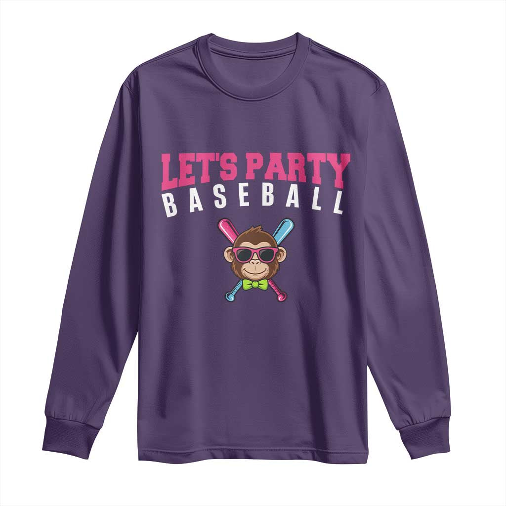 Let's Party Baseball Monkey Long Sleeve Shirt Ball Party Game Day Vibes
