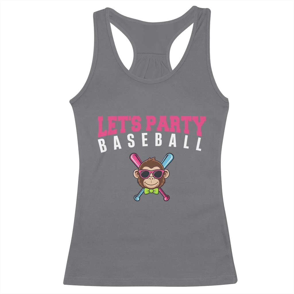Let's Party Baseball Monkey Racerback Tank Top Ball Party Game Day Vibes
