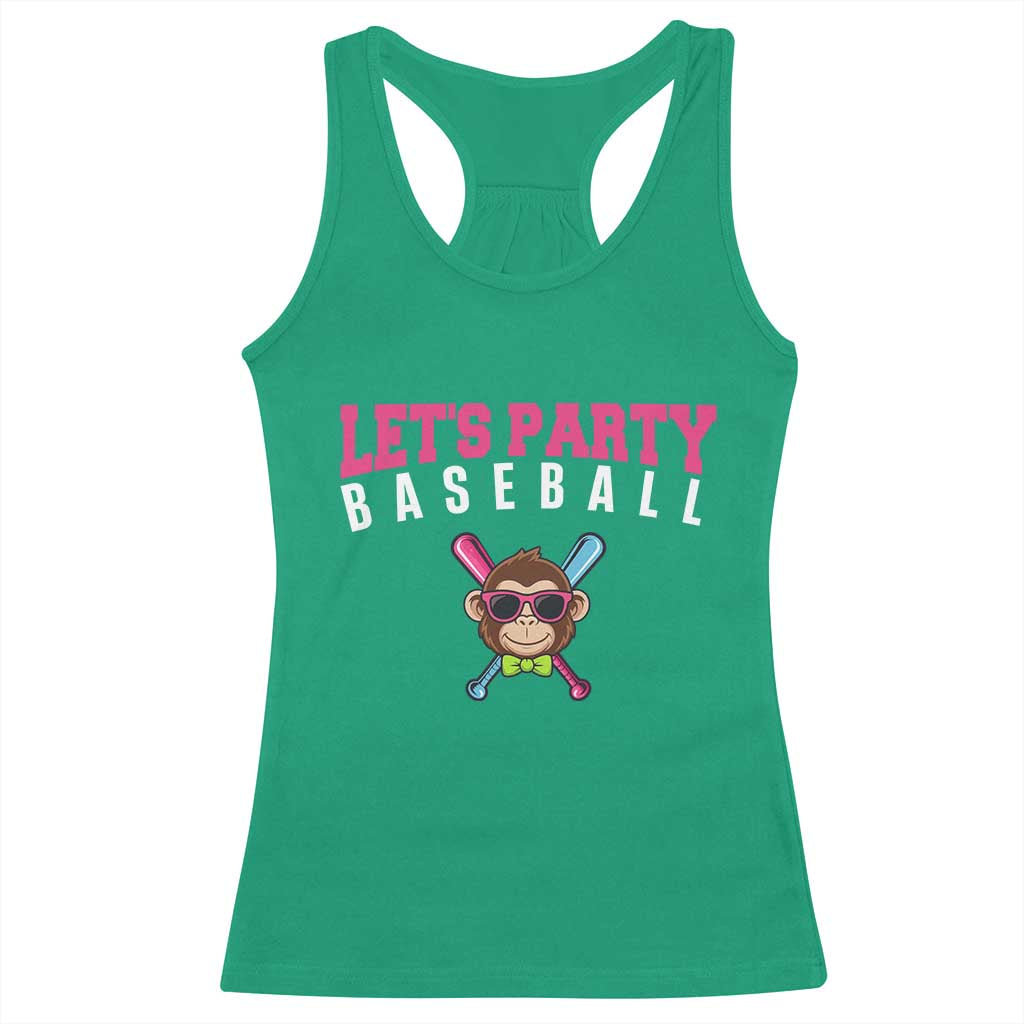 Let's Party Baseball Monkey Racerback Tank Top Ball Party Game Day Vibes
