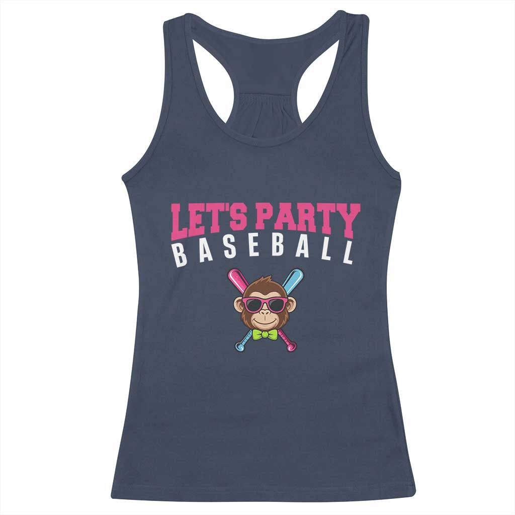 Let's Party Baseball Monkey Racerback Tank Top Ball Party Game Day Vibes