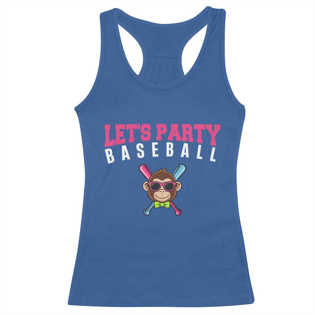 Let's Party Baseball Monkey Racerback Tank Top Ball Party Game Day Vibes