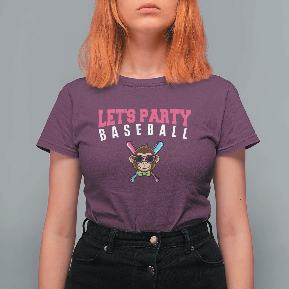 Let's Party Baseball Monkey T Shirt For Women Ball Party Game Day Vibes