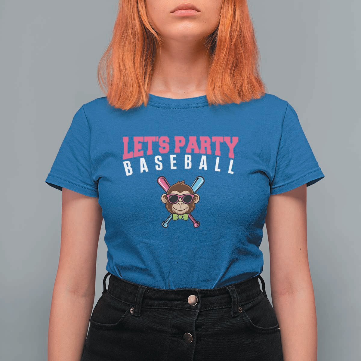 Let's Party Baseball Monkey T Shirt For Women Ball Party Game Day Vibes