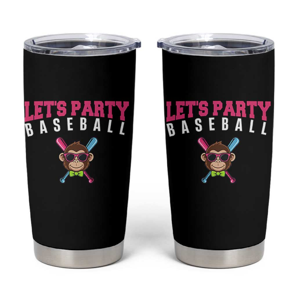 Let's Party Baseball Monkey Tumbler Cup Ball Party Game Day Vibes