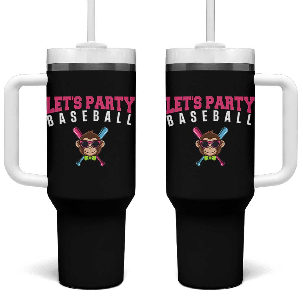 Let's Party Baseball Monkey Tumbler With Handle Ball Party Game Day Vibes