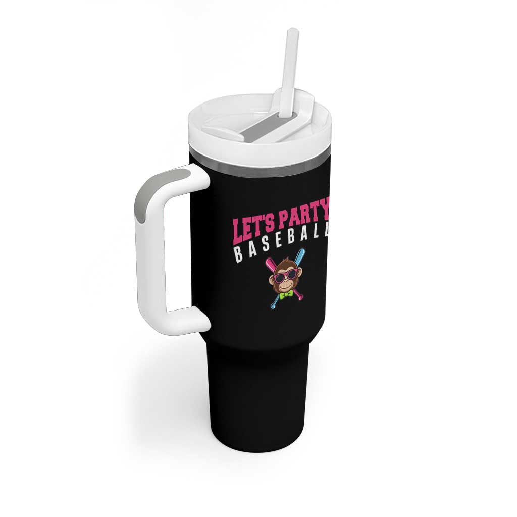 Let's Party Baseball Monkey Tumbler With Handle Ball Party Game Day Vibes