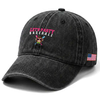 Let's Party Baseball Monkey Washed Cotton Baseball Cap Ball Party Game Day Vibes