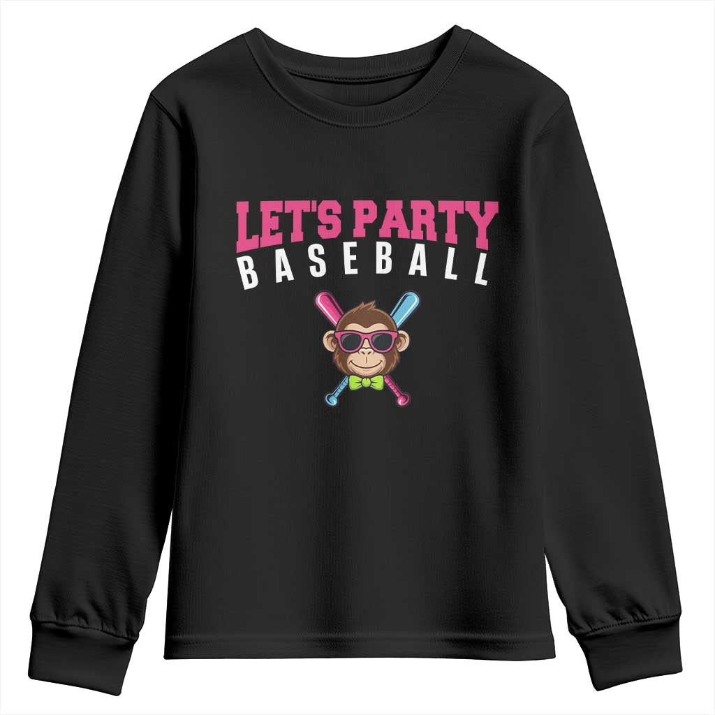 Let's Party Baseball Monkey Youth Sweatshirt Ball Party Game Day Vibes
