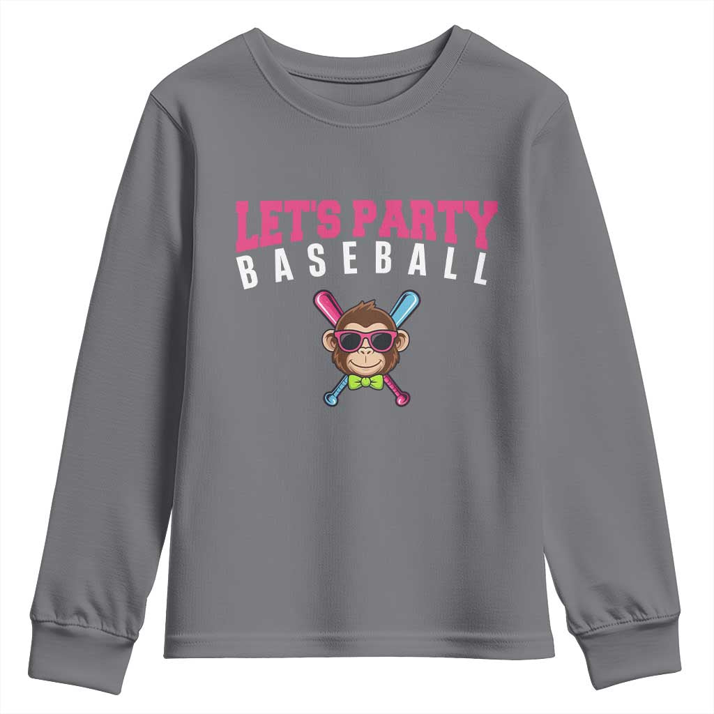 Let's Party Baseball Monkey Youth Sweatshirt Ball Party Game Day Vibes