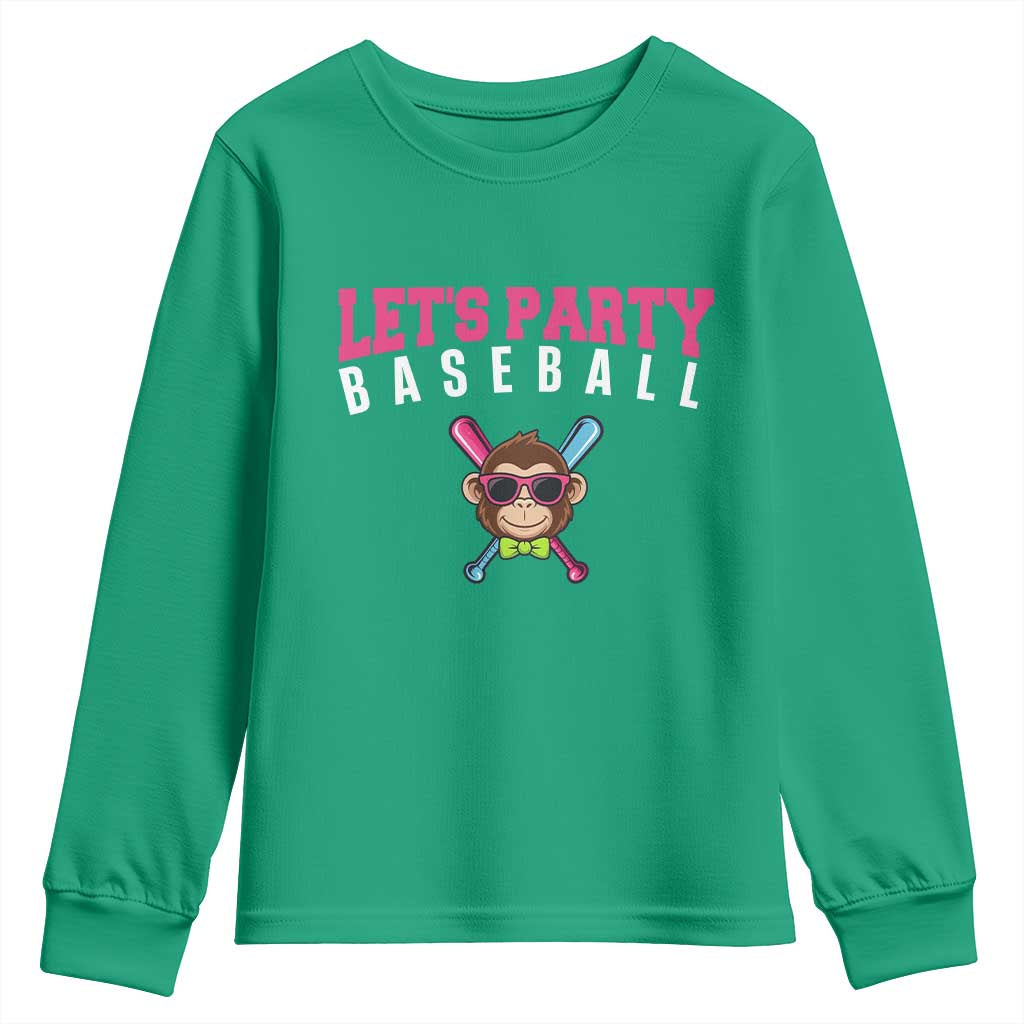 Let's Party Baseball Monkey Youth Sweatshirt Ball Party Game Day Vibes