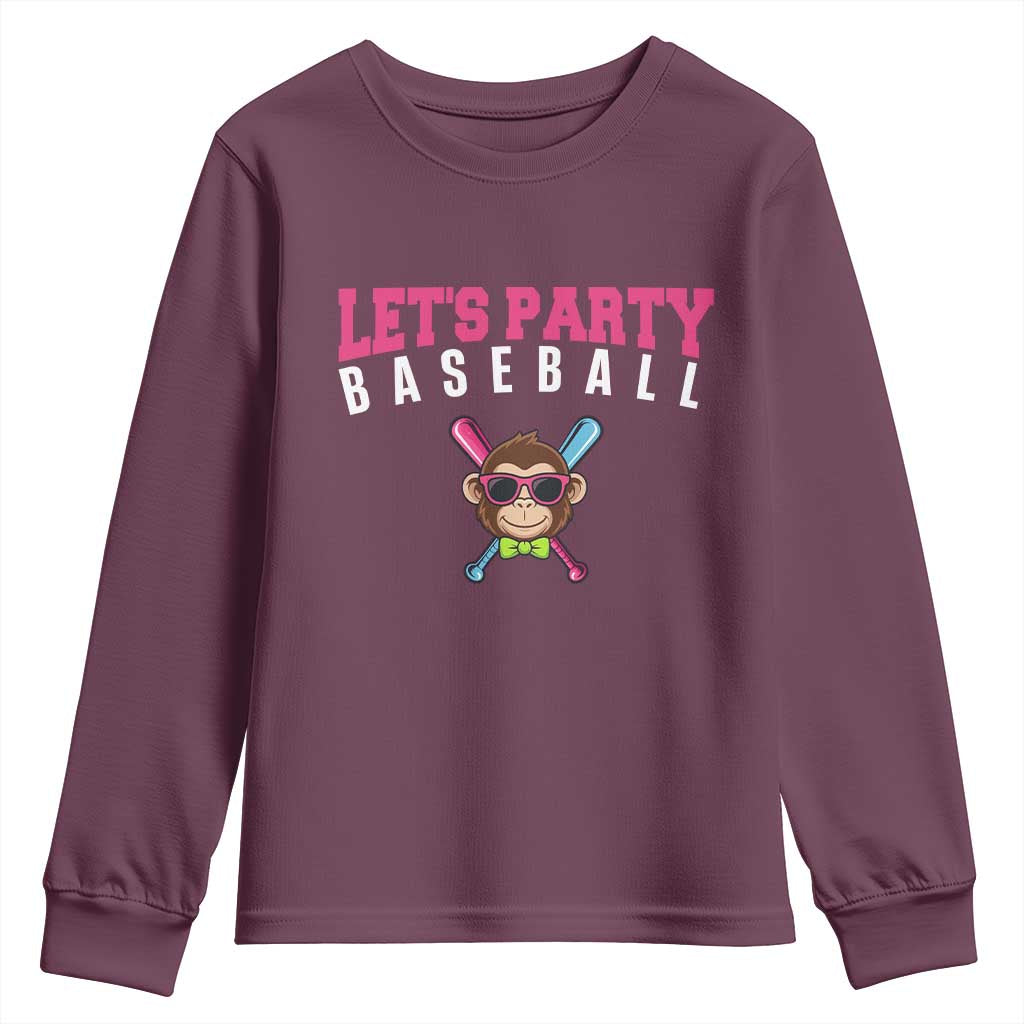 Let's Party Baseball Monkey Youth Sweatshirt Ball Party Game Day Vibes