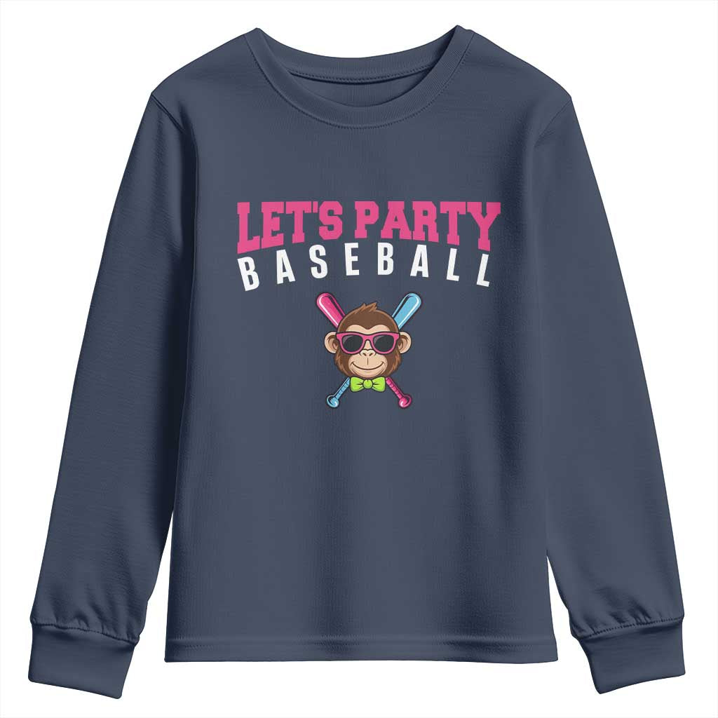 Let's Party Baseball Monkey Youth Sweatshirt Ball Party Game Day Vibes