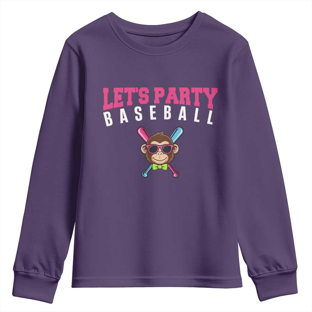 Let's Party Baseball Monkey Youth Sweatshirt Ball Party Game Day Vibes