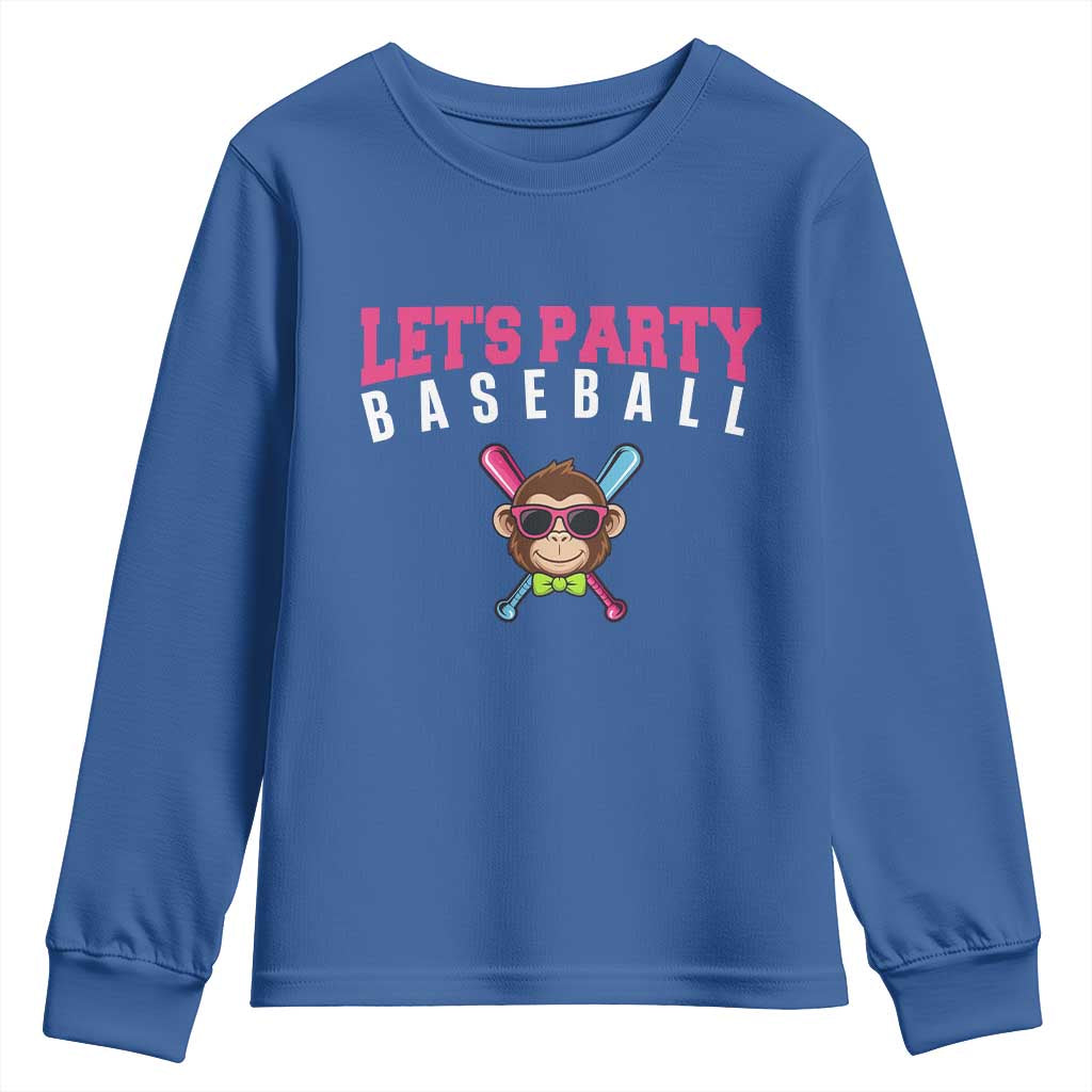 Let's Party Baseball Monkey Youth Sweatshirt Ball Party Game Day Vibes