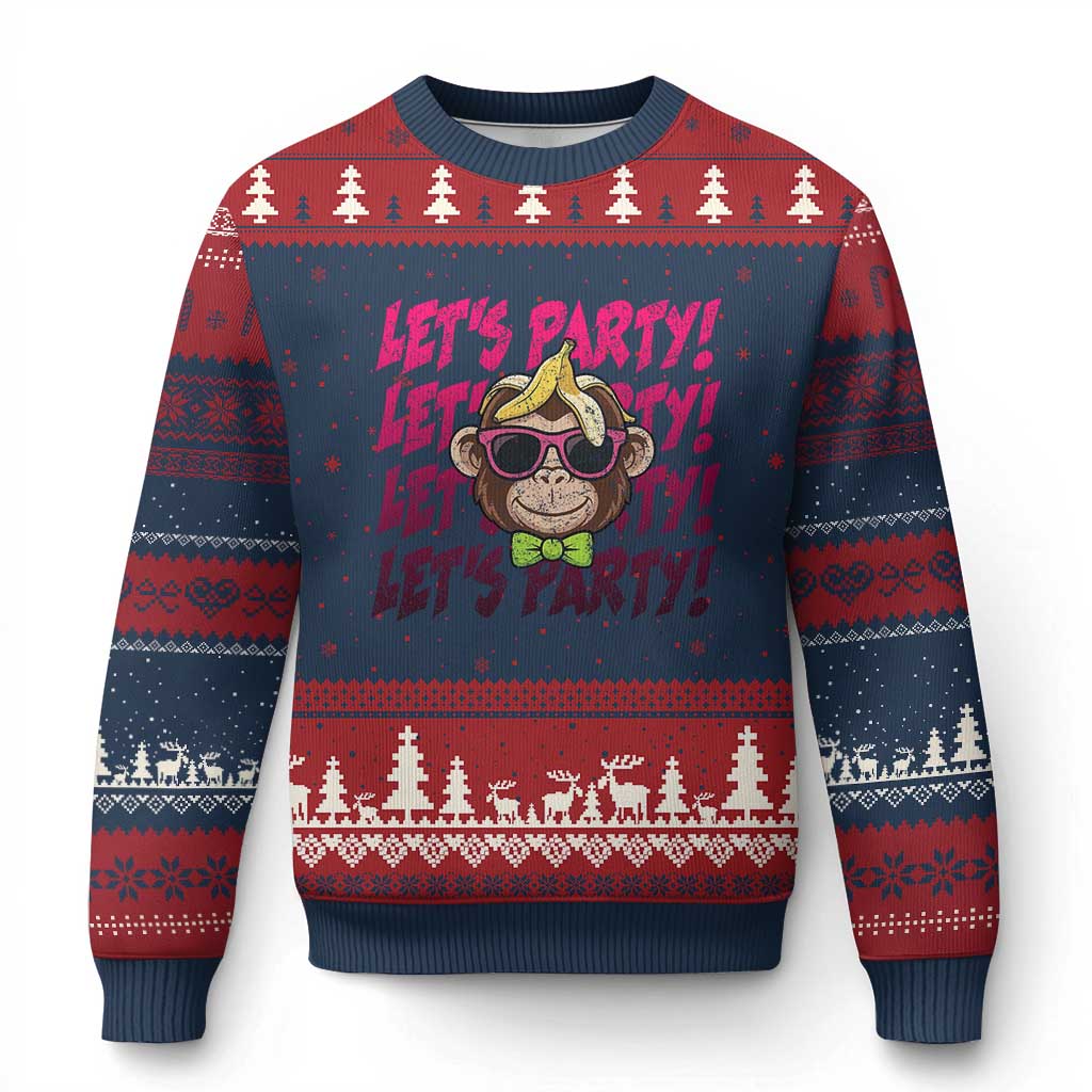 Lets Party Monkey Baseball Ugly Christmas Sweater Funny Ball Party Game Day Fans