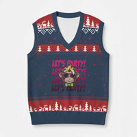 Lets Party Monkey Baseball V-Neck Knit Sweater Vest Funny Ball Party Game Day Fans