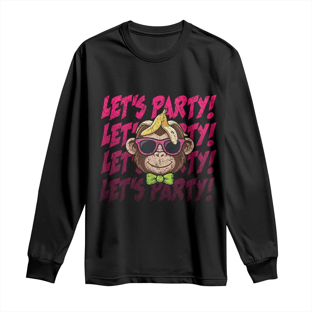 Lets Party Monkey Baseball Long Sleeve Shirt Funny Ball Party Game Day Fans