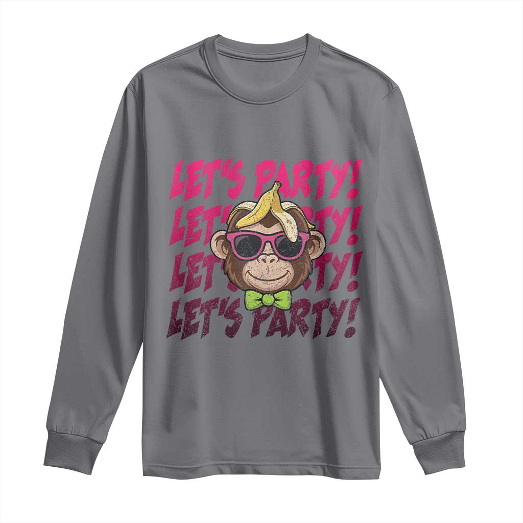 Lets Party Monkey Baseball Long Sleeve Shirt Funny Ball Party Game Day Fans