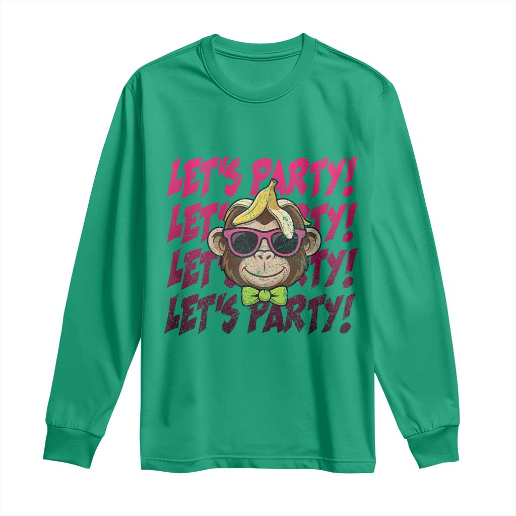 Lets Party Monkey Baseball Long Sleeve Shirt Funny Ball Party Game Day Fans
