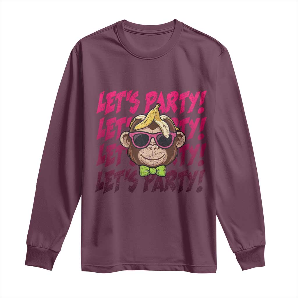 Lets Party Monkey Baseball Long Sleeve Shirt Funny Ball Party Game Day Fans