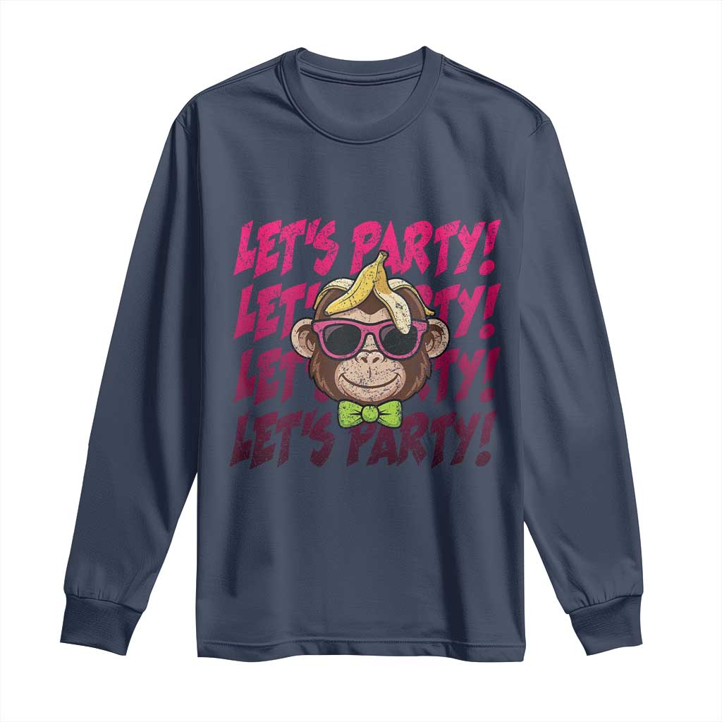 Lets Party Monkey Baseball Long Sleeve Shirt Funny Ball Party Game Day Fans