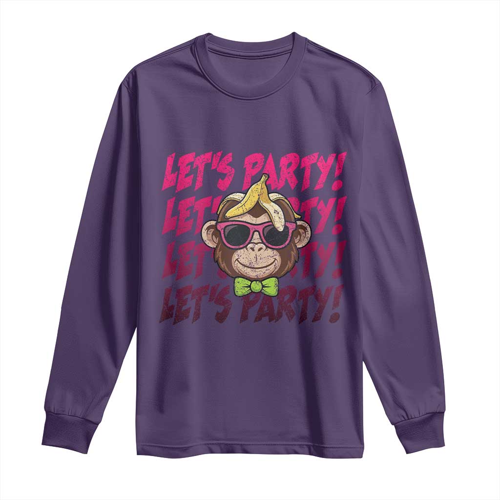 Lets Party Monkey Baseball Long Sleeve Shirt Funny Ball Party Game Day Fans