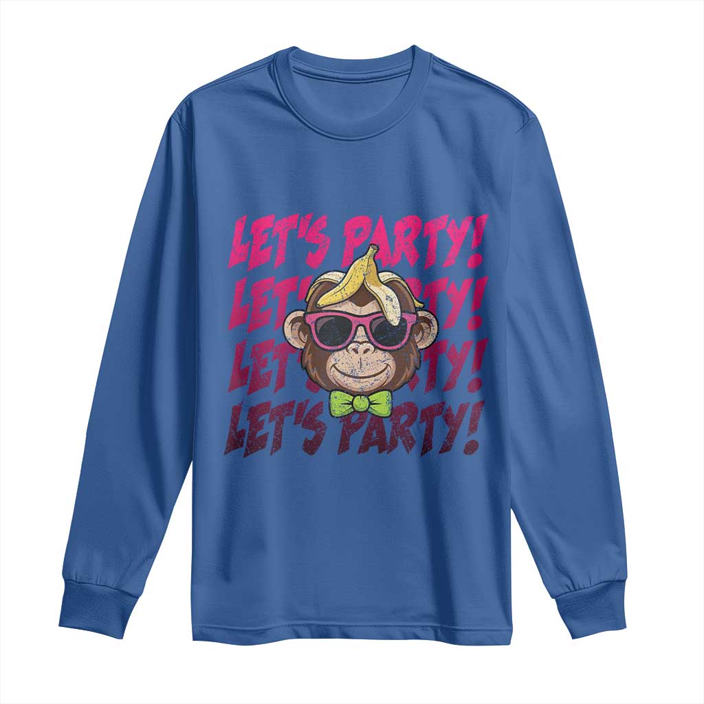 Lets Party Monkey Baseball Long Sleeve Shirt Funny Ball Party Game Day Fans