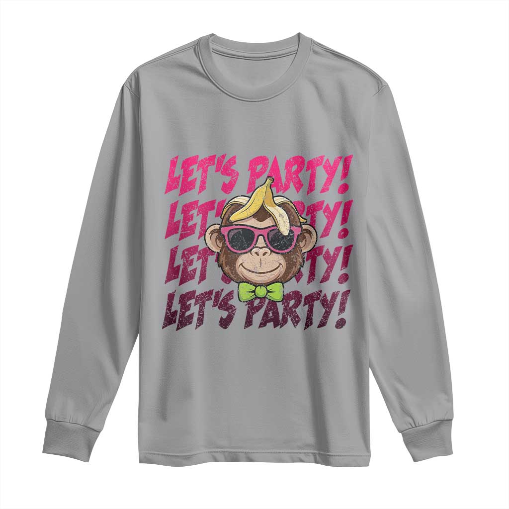 Lets Party Monkey Baseball Long Sleeve Shirt Funny Ball Party Game Day Fans