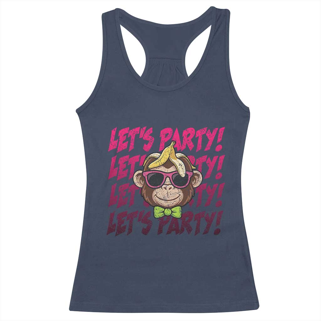 Lets Party Monkey Baseball Racerback Tank Top Funny Ball Party Game Day Fans