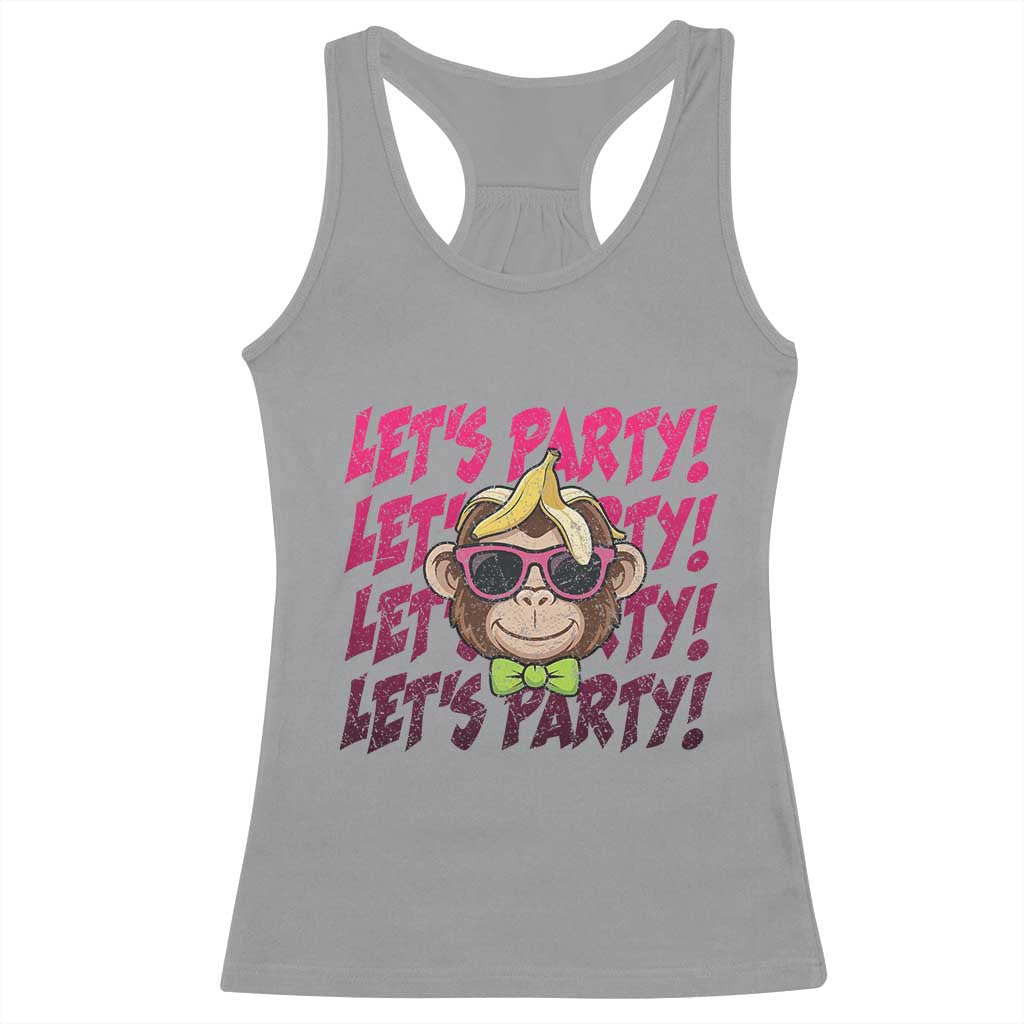 Lets Party Monkey Baseball Racerback Tank Top Funny Ball Party Game Day Fans