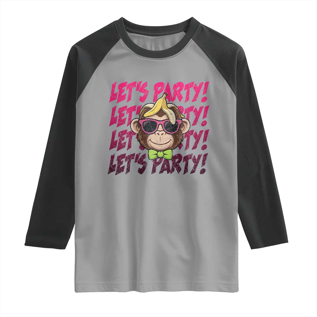 Lets Party Monkey Baseball Raglan Shirt Funny Ball Party Game Day Fans