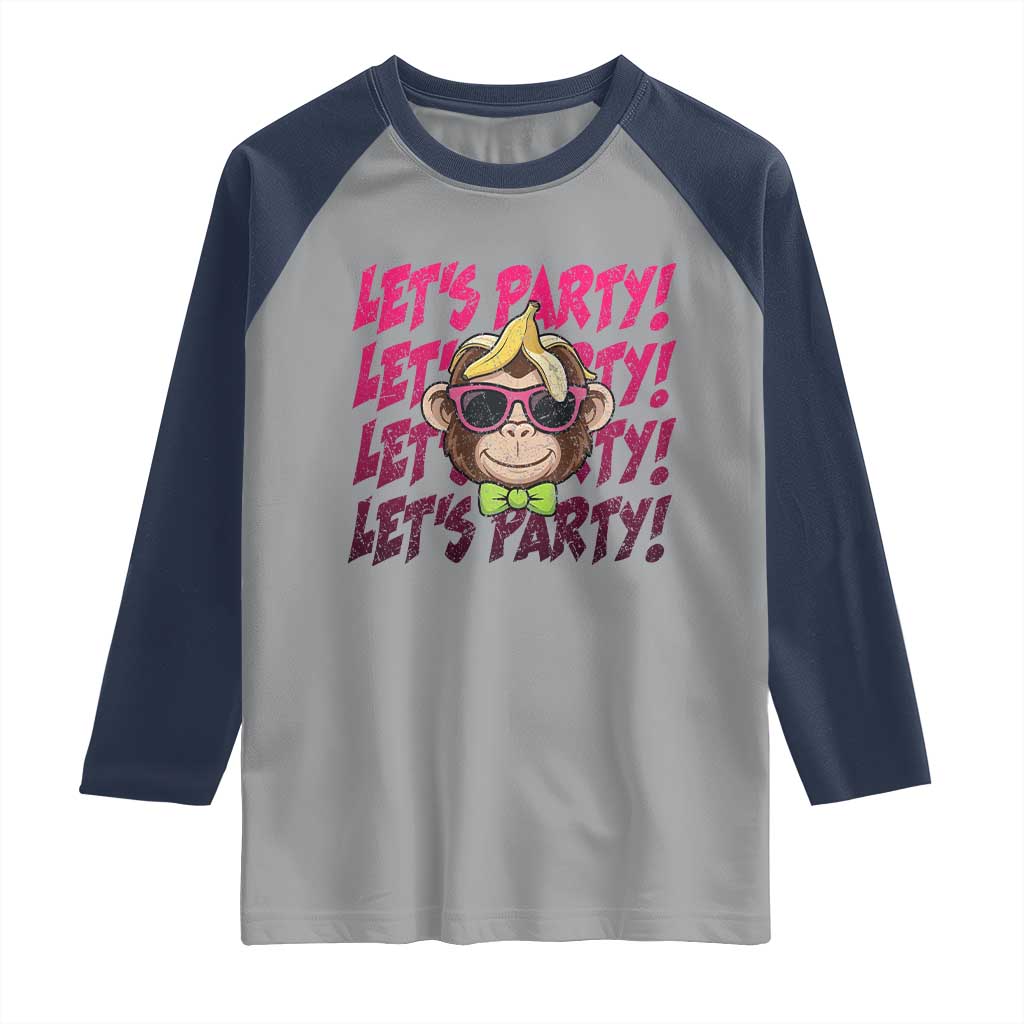 Lets Party Monkey Baseball Raglan Shirt Funny Ball Party Game Day Fans