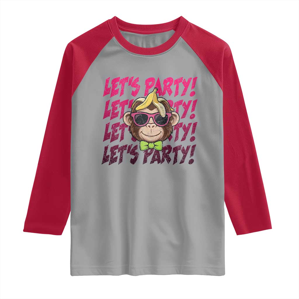 Lets Party Monkey Baseball Raglan Shirt Funny Ball Party Game Day Fans