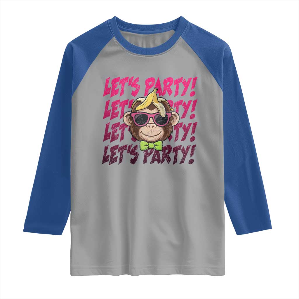 Lets Party Monkey Baseball Raglan Shirt Funny Ball Party Game Day Fans