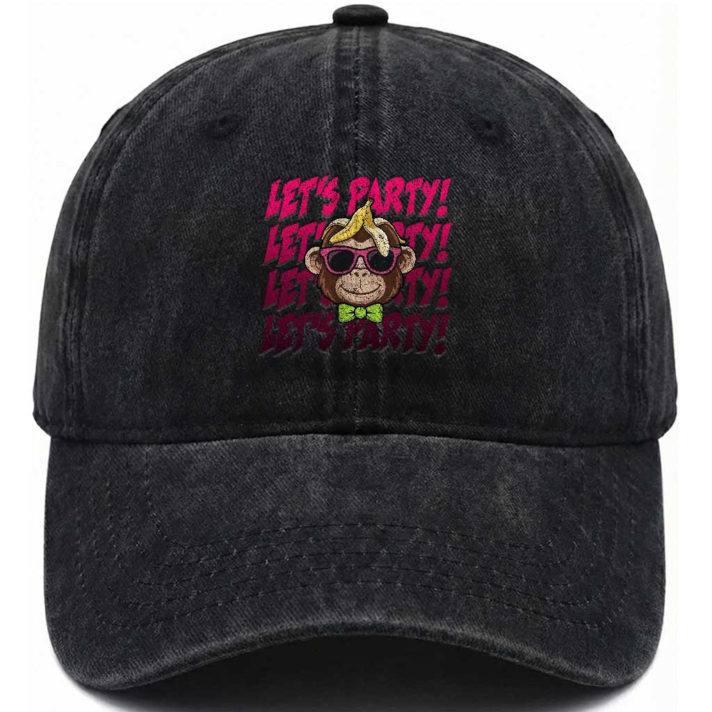 Lets Party Monkey Baseball Washed Cotton Baseball Cap Funny Ball Party Game Day Fans